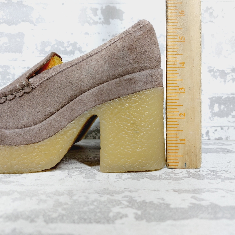 New MARC FISHER Lina Taupe Suede Heeled Platform Loafers A798 - Picture 3 of 12